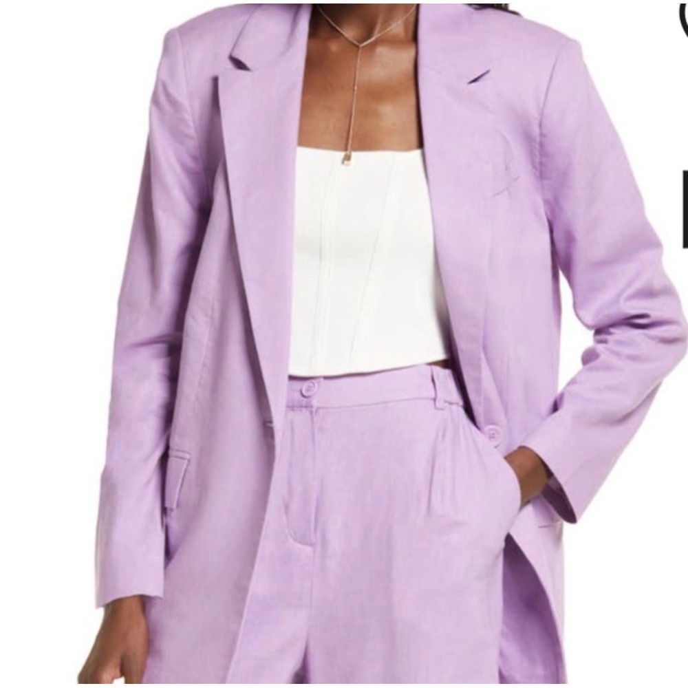 Open Edit Linen Blend Blazer Sz 1X‎ Lavender Dopamine Dressing Pastel Oversize